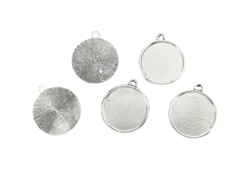 METAL ELEMENTS - CABOCHON BASE - CIRCLE 20mm - SINGLE LOOP - NICKEL COLOR - 100pcs. Hole-2.0mm