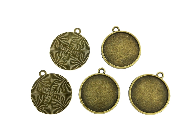 METAL ELEMENTS - CABOCHON BASE - CIRCLE 20mm - SINGLE LOOP - ANTIQUE BRONZE - 100pcs. Hole-2.0mm