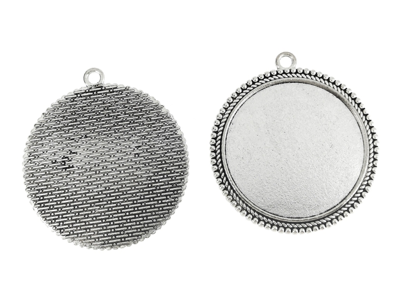 METAL ELEMENTS - CABOCHON BASE - CIRCLE 35mm - CONTOUR WITH DOTS - NICKEL COLOR - 2pcs. Hole-3.0mm