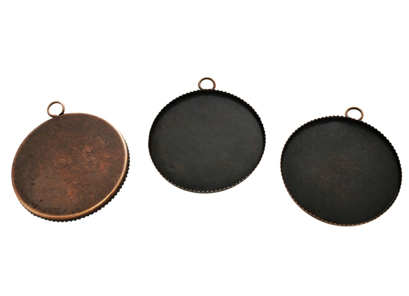 METAL ELEMENTS - CABOCHON BASE - CIRCLE 30mm - SINGLE LOOP - ANTIQUE BRASS - 100pcs. Hole-3.5mm