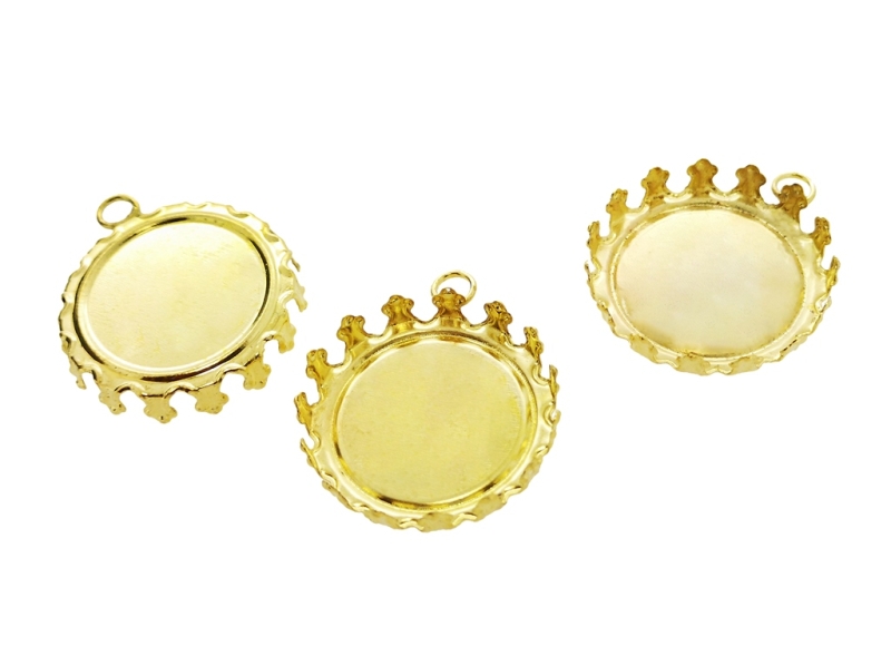 METAL ELEMENTS - CABOCHON BASE - CIRCLE 25mm - EMBEDDING - GOLD COLOR - 100pcs. Hole-3.5mm