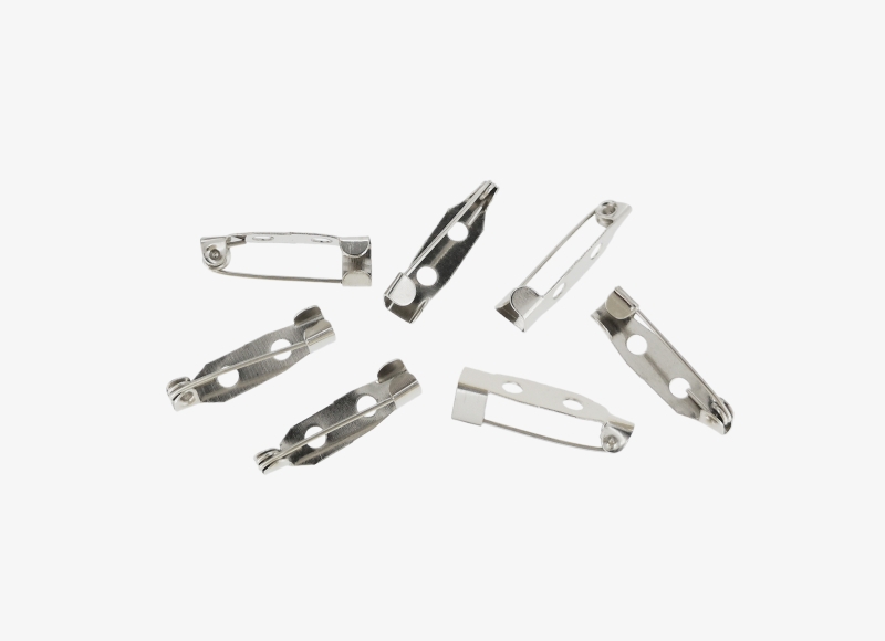 METAL ELEMENTS - BROOCH CLIP BASE SAFETY PINS - 20x5x4.5mm NICKEL COLOR - NICKEL FREE - 50pcs. Hole:2.0mm