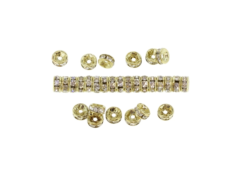 METAL ELEMENTS - RHINESTONE RONDELLE CRYSTAL ROUND LOOSE SPACER BEADS 01 - 6mm ANTIQUE BRONZE (LIGHT) WITH WHITE - 100pcs. Hole-1.5mm