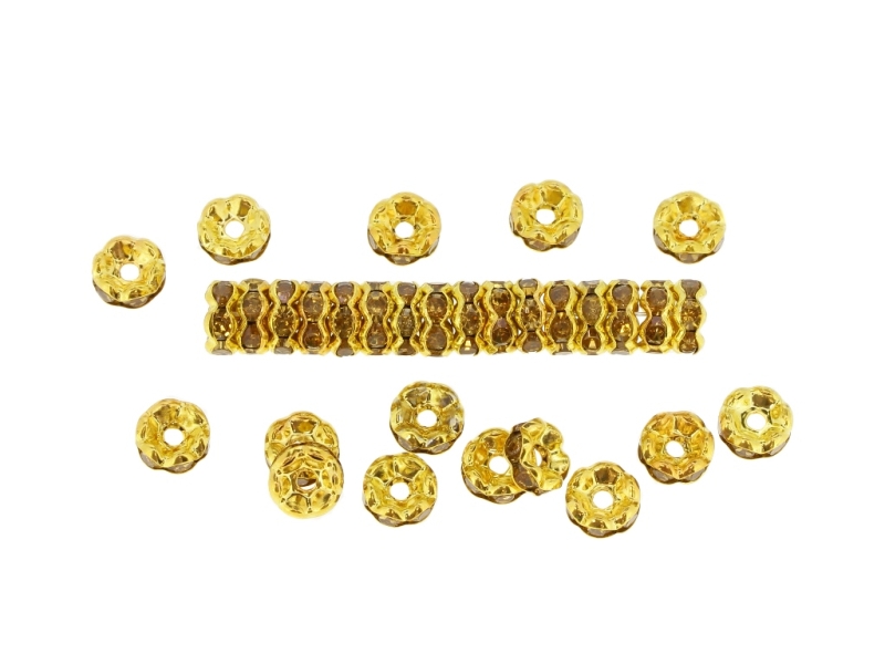 METAL ELEMENTS - RHINESTONE RONDELLE CRYSTAL ROUND LOOSE SPACER BEADS 02 - 7mm GOLD COLOR WITH YELLOW - 500pcs. Hole-1.8mm