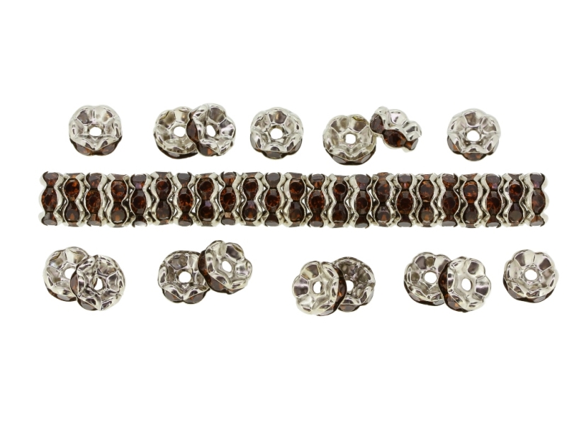 METAL ELEMENTS - RHINESTONE RONDELLE CRYSTAL ROUND LOOSE SPACER BEADS 02 - 8mm NICKEL COLOR WITH BROWN - 500pcs. Hole-1.8mm