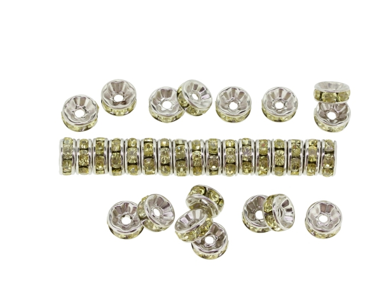 METAL ELEMENTS - RHINESTONE RONDELLE CRYSTAL ROUND LOOSE SPACER BEADS 01 - 8mm NICKEL COLOR WITH GREEN (LIGHT) - 500pcs. Hole-1.8mm