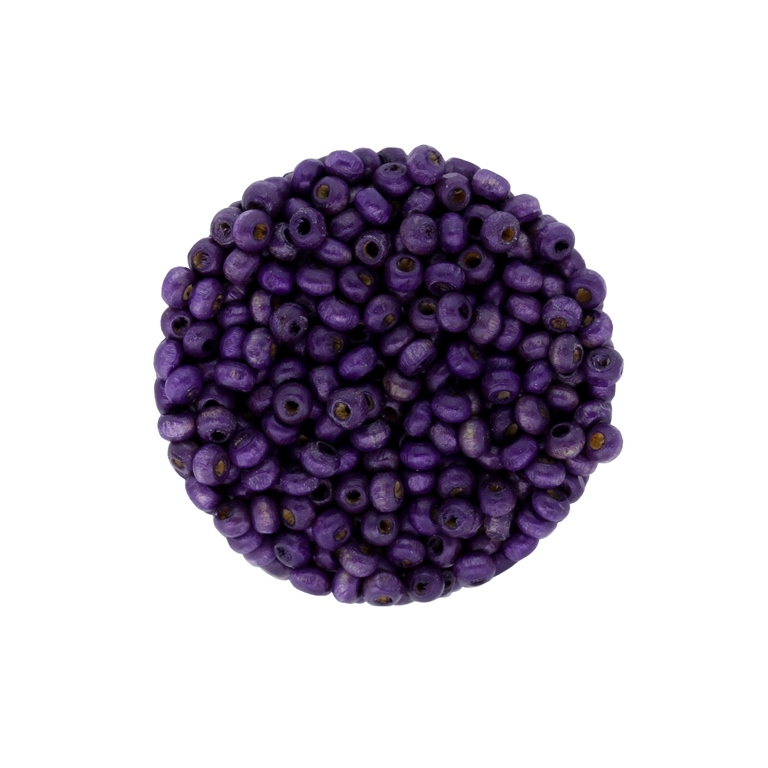 WOODEN BEADS - BALL SHAPED - 3x4mm PURPLE (DARK) - PACKAGE 500g Hole-2.0mm (24 000pcs.)