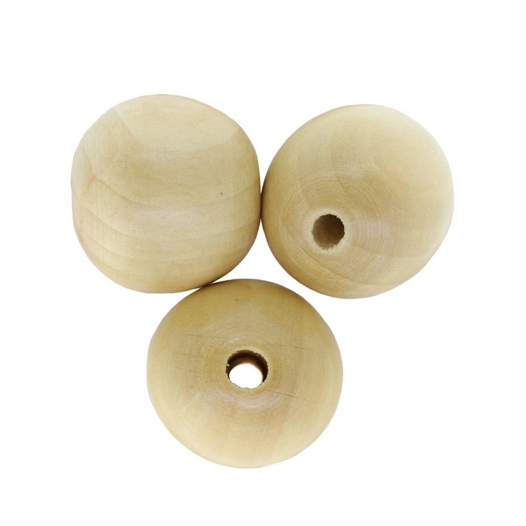 WOODEN BEADS - BALL SHAPED - 28x30mm NATURAL 02 - 5pcs. Hole-5.0mm