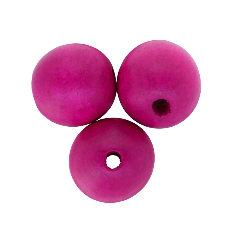 WOODEN BEADS - BALL SHAPED - 28x30mm CYCLAMEN - PACKAGE 50pcs. Hole-5.0mm