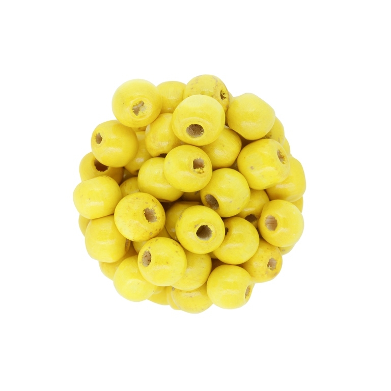 WOODEN BEADS - BALL SHAPED - 9x10mm YELLOW 12 - PACKAGE 500g Hole-4.0mm (1670pcs.)