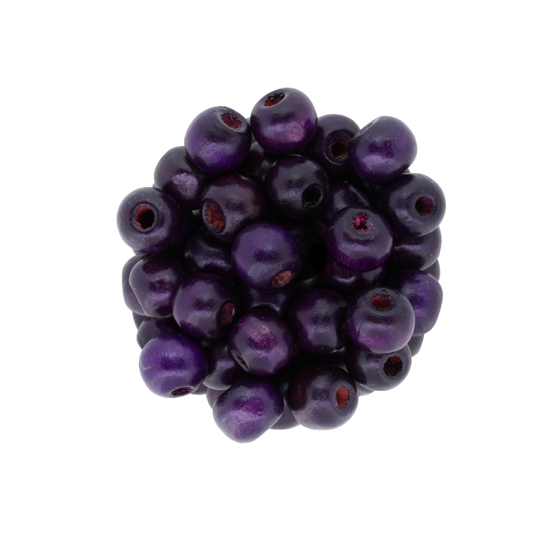 WOODEN BEADS - BALL SHAPED - 9x10mm PURPLE (DARK) - PACKAGE 500g Hole-4.0mm (1650pcs.)