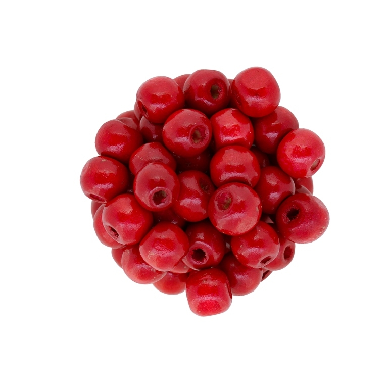 WOODEN BEADS - BALL SHAPED - 9x10mm RED 22 - 50g Hole-4.0mm (170pcs.)