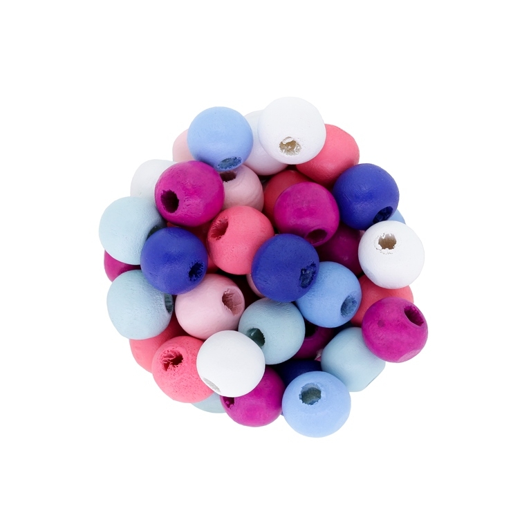 WOODEN BEADS - BALL SHAPED - 9x10mm MIX BLUE - 50g Hole-3.5mm (150pcs.)