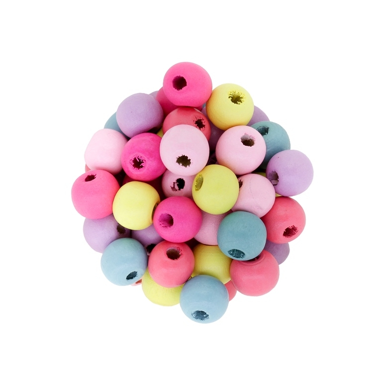 WOODEN BEADS - BALL SHAPED - 9x10mm MIX PINK - 50g Hole-3.5mm (155pcs.)