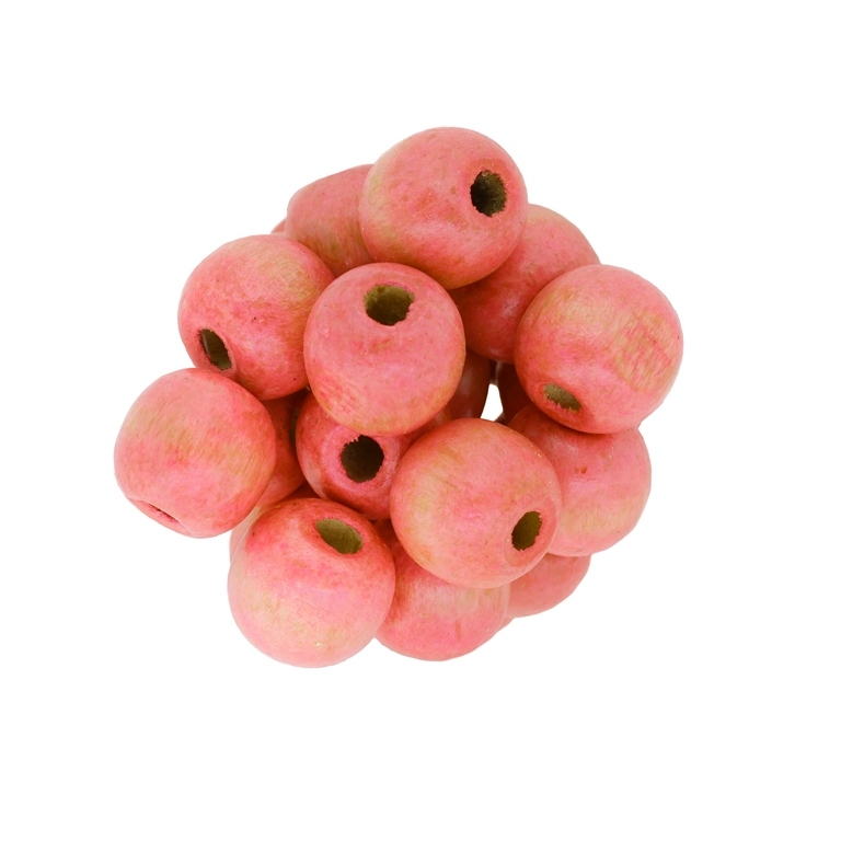 WOODEN BEADS - BALL SHAPED - 14x16mm PINK - PACKAGE 500g Hole-5.0mm (430pcs.)