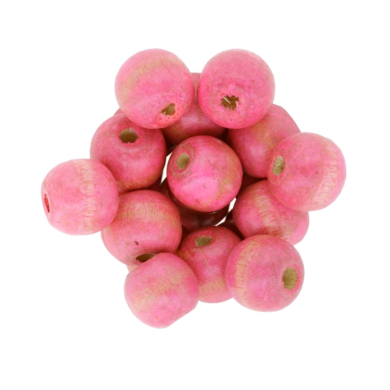 WOODEN BEADS - BALL SHAPED - 14x16mm PINK 02 - PACKAGE 500g Hole-5.0mm (350pcs.)