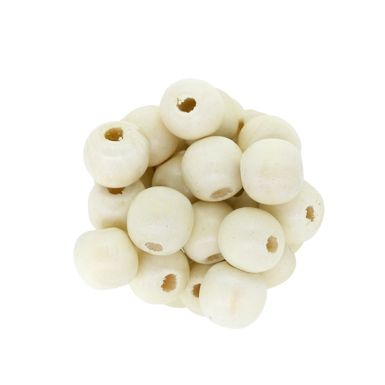 WOODEN BEADS - BALL SHAPED - 13x14mm NATURAL (LIGHT) 02 - PACKAGE 500g Hole-4.5mm (600pcs.)