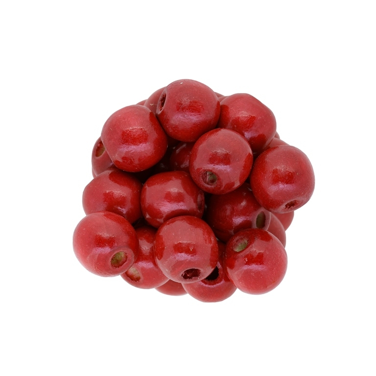 WOODEN BEADS - BALL SHAPED - 13x14mm RED 22 - PACKAGE 500g Hole-4.5mm (605pcs.)