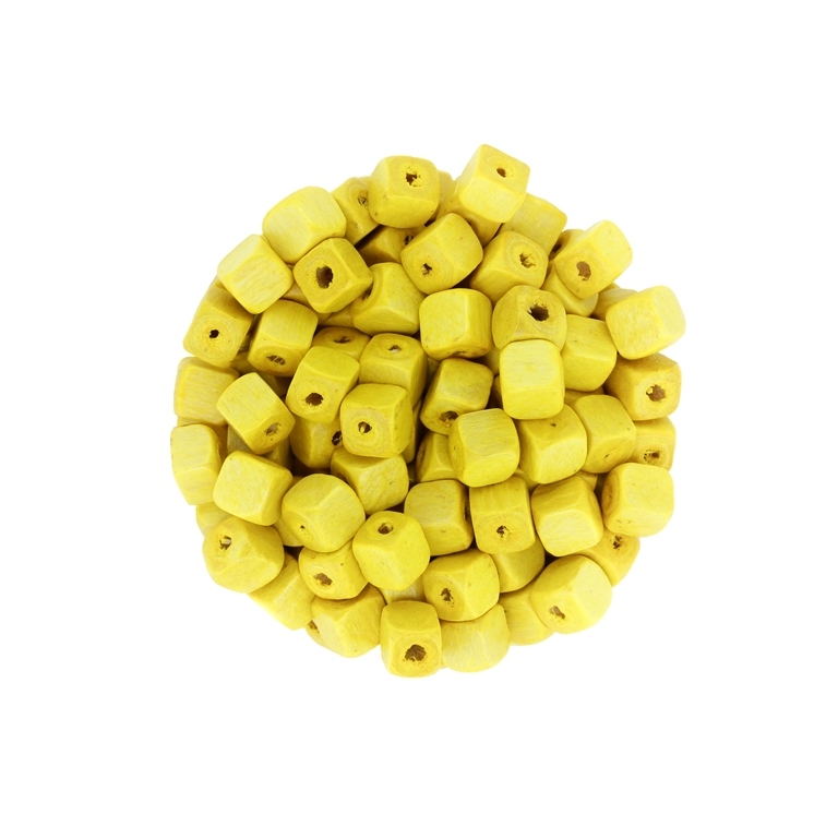 WOODEN BEADS - CUBE SHAPED - 6x6mm YELLOW - 500g (4400pcs.) Hole-2.0mm