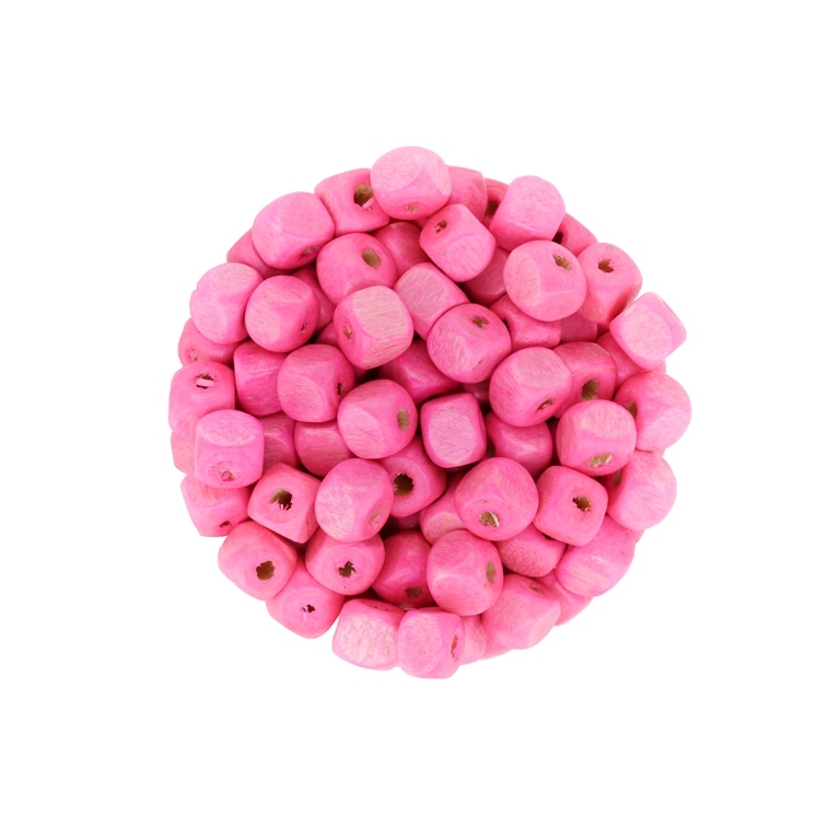 WOODEN BEADS - CUBE SHAPED - 6x6mm PINK - 500g (4400pcs.) Hole-2.0mm