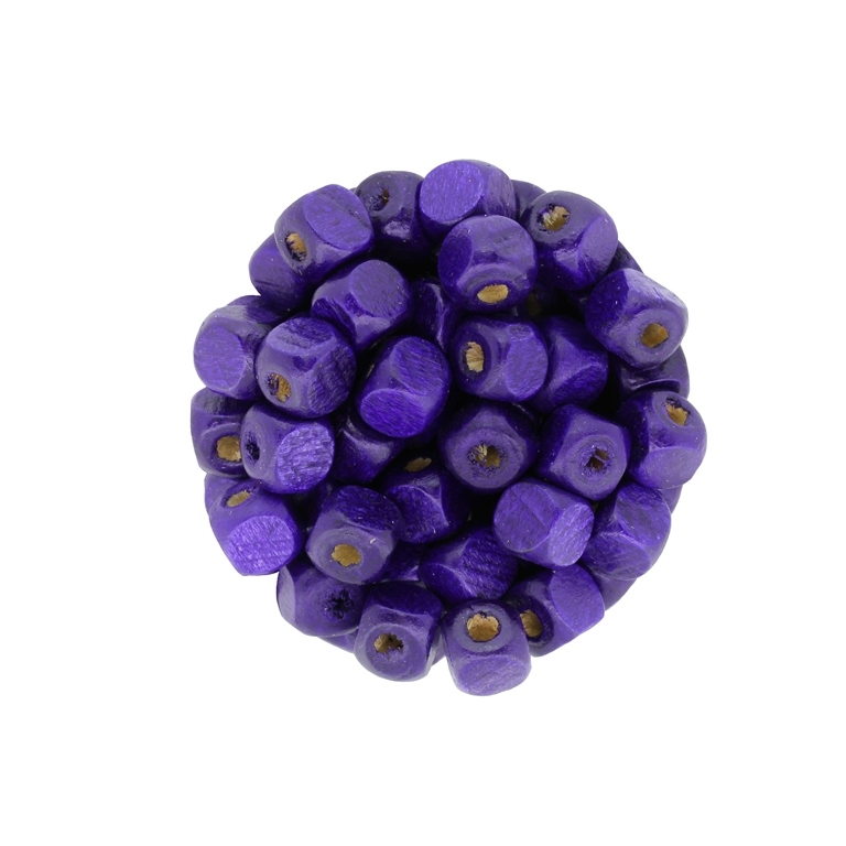 WOODEN BEADS - CUBE SHAPED - 8x8mm PURPLE (DARK) - 500g (2470pcs.) Hole-3.0mm