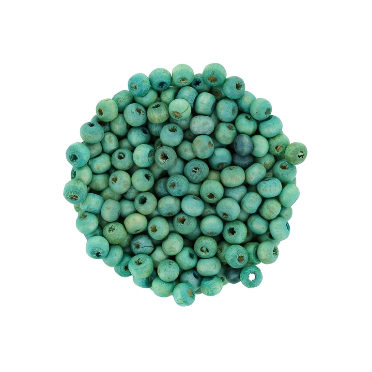 WOODEN BEADS - BALL SHAPED - 4x6mm TURQUOISE GREEN - 50g Hole-2.0mm (1400pcs.)