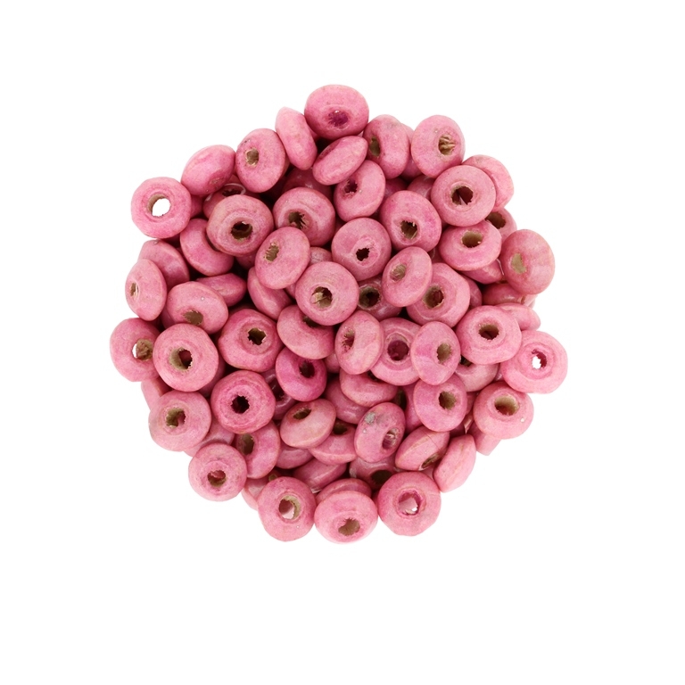 WOODEN BEADS - DONUT SHAPED 01 - 8x4mm PINK - 50g Hole-3.0mm (650pcs.)