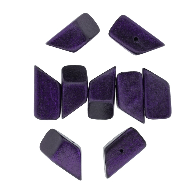 WOODEN BEADS - IRREGULAR FORM 02 - 13х13х23mm PURPLE (DARK)- 100pcs. Hole:2.0mm