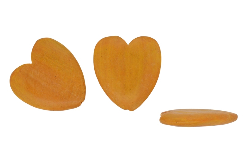 WOODEN BEADS - HEART SHAPED - 43х37х8 MM ORANGE - 50 PCS Hole:3.0mm