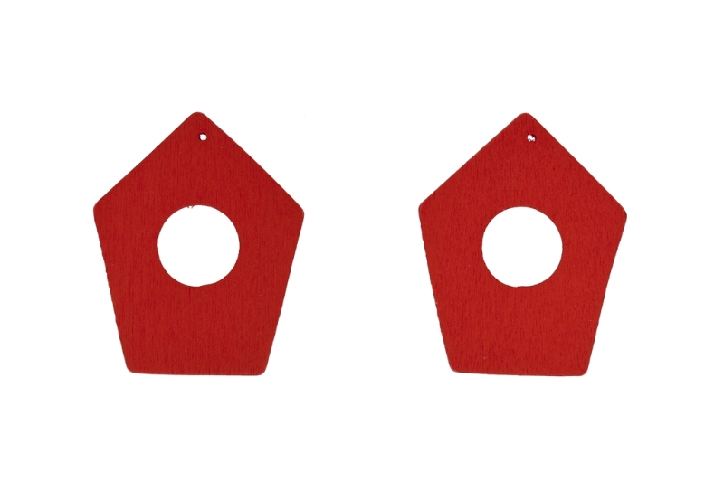 WOODEN BASICS - PENTAGON 01 - 49х39mm - RED - 100pcs. Hole-2.0mm