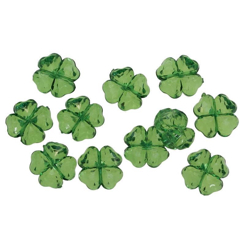 TRANSPARENT PLASTIC BEADS - CLOVER - 11x6mm GREEN (DARK) V17 - 50g Hole-1.8mm (100pcs.)