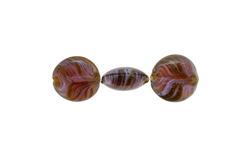 GLASS BEADS - MURANO STYLE - BONIBON WITH STRIPES - TRANSPARENT - 20х10mm BROWN (LIGHT)-WHITE-GOLD - 60pcs. Hole:1.5mm