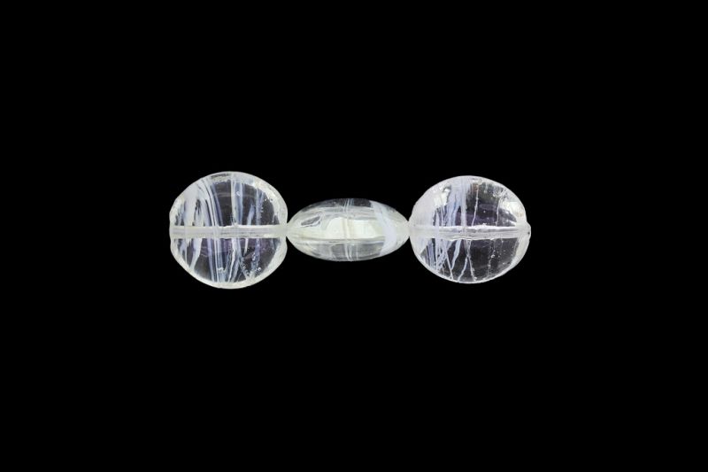 СТЪКЛЕНИ МЪНИСТА - ТИП МУРАНО - БОНИБОН С ИВИЦИ 03 - ПРОЗРАЧНИ - 20х10мм БЯЛО - ПАКЕТ 60 бр. Отвор-1.5мм