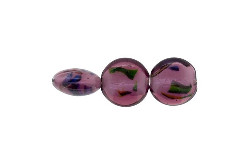 GLASS BEADS - MURANO STYLE - BONIBON WITH WHITE FILLING AND SPOTS - 20х10mm ROSE DUST (DARK) AND COLORFUL - 60pcs. Hole:1.5mm