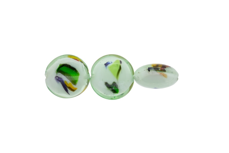 GLASS BEADS - MURANO STYLE - BONIBON WITH WHITE FILLING AND SPOTS - 20х10mm RESEDA AND COLORFUL - 60pcs. Hole:1.5mm