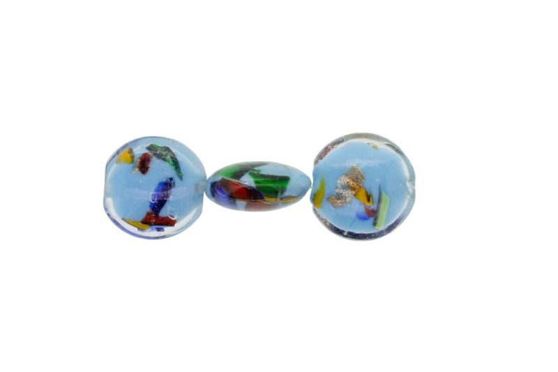 GLASS BEADS - MURANO STYLE - BONIBON WITH WHITE FILLING AND SPOTS - 20х10mm TURQUOISE BLUE (LIGHT) AND COLORFUL - 60pcs. Hole:1.5mm
