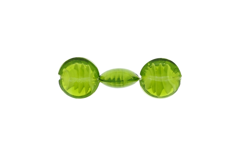 GLASS BEADS - MURANO STYLE - BONIBON WITH SPIRAL FILLING - 20х10mm GREEN AND WHITE - 60pcs. Hole:1.5mm