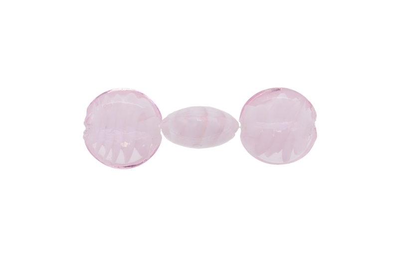 GLASS BEADS - MURANO STYLE - BONIBON WITH SPIRAL FILLING - 20х10mm PINK (LIGHT) AND WHITE - 60pcs. Hole:1.5mm