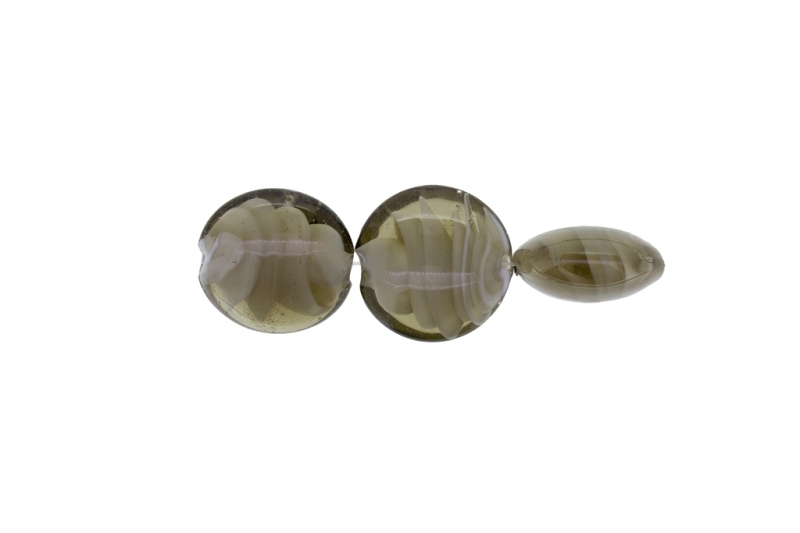 GLASS BEADS - MURANO STYLE - BONIBON WITH SPIRAL FILLING - 20х10mm GRAY AND WHITE - 60pcs. Hole:1.5mm