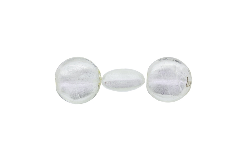 GLASS BEADS - MURANO STYLE - BONIBON WITH SILVER FILLING - 20х10mm WHITE - 60pcs. Hole:1.5mm