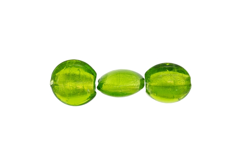 GLASS BEADS - MURANO STYLE - BONIBON WITH SILVER FILLING - 20х10mm GREEN - 60pcs. Hole:1.5mm