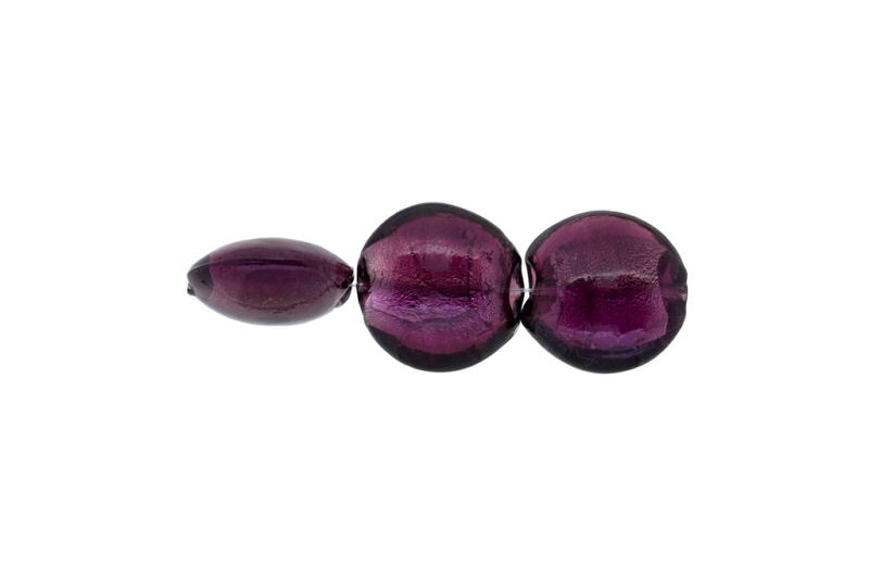 GLASS BEADS - MURANO STYLE - BONIBON WITH SILVER FILLING - 20х10mm CYCLAMEN (DARK) - 60pcs. Hole:1.5mm