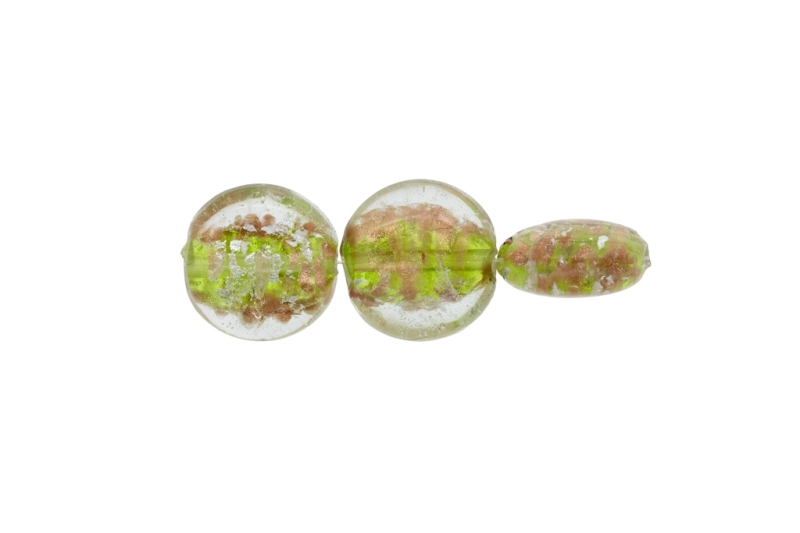 GLASS BEADS - MURANO STYLE - BONIBON WITH COLORFUL FILLING - 20х10mm WHITE-GREEN-COPPER - 60pcs. Hole:1.5mm