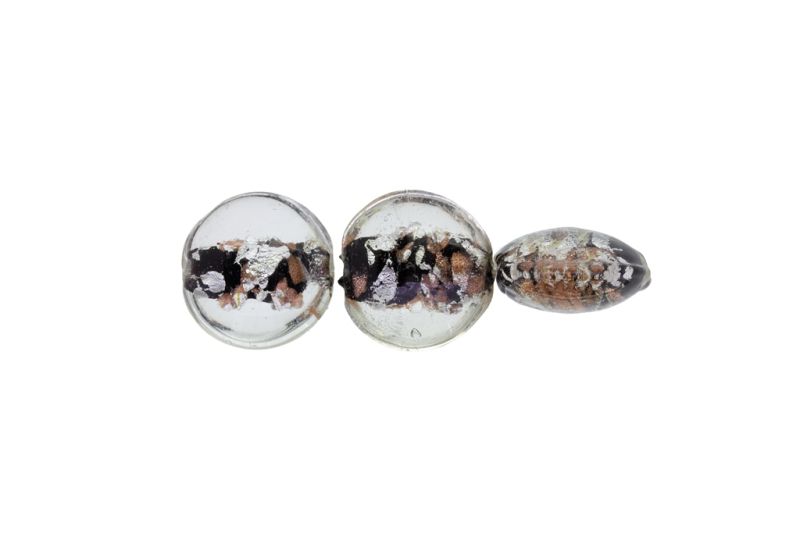 GLASS BEADS - MURANO STYLE - BONIBON WITH COLORFUL FILLING - 20х10mm WHITE-BLACK-COPPER - 60pcs. Hole:1.5mm