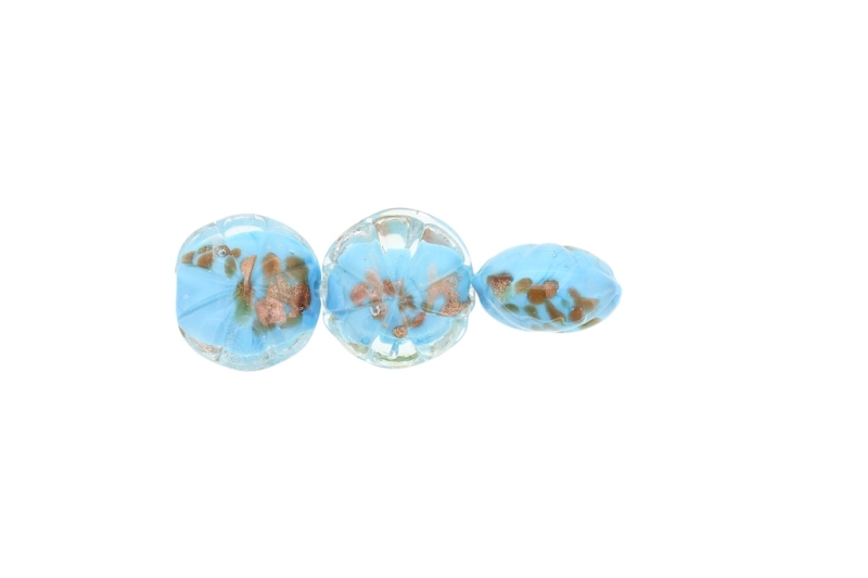 GLASS BEADS - MURANO STYLE - BONIBON WITH RELIEF ROSETTE - BLUE FILLING - 20х10mm WHITE-BLUE-COPPER (LIGHT) - 60pcs. Hole:1.5mm