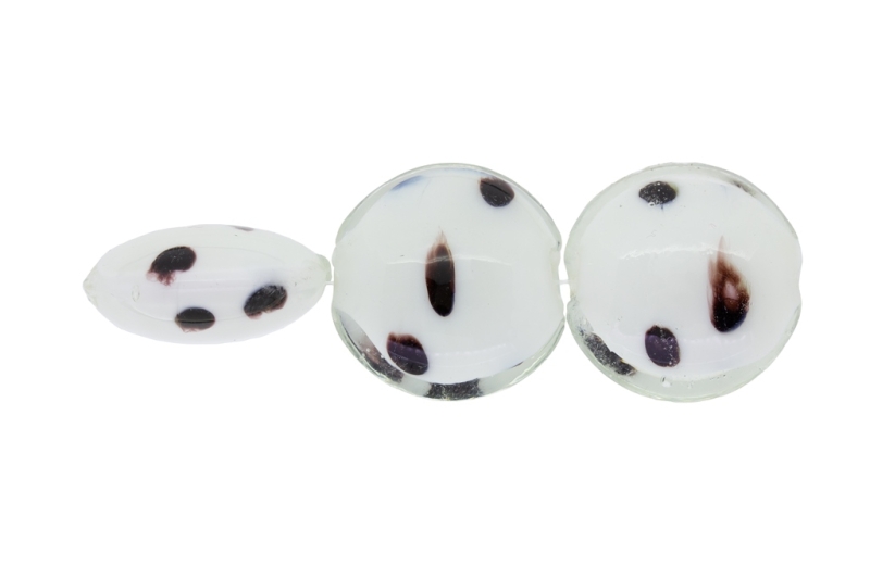 GLASS BEADS - MURANO STYLE - BONIBON WITH WHITE FILLING - 29х13mm WHITE WITH BROWN - 30pcs. Hole:1.5mm