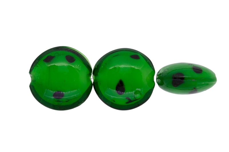 GLASS BEADS - MURANO STYLE - BONIBON WITH WHITE FILLING - 29х13mm GREEN (DARK) WITH BROWN - 30pcs. Hole:1.5mm