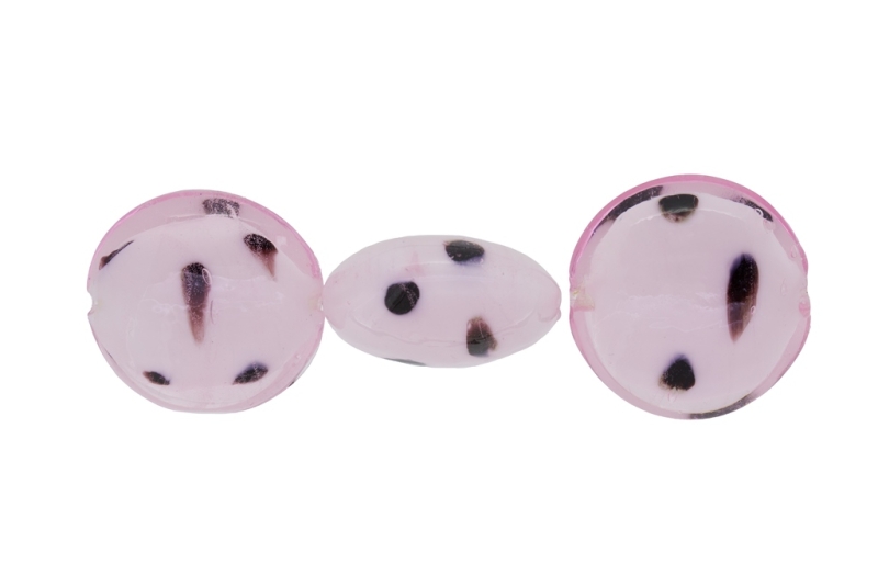 GLASS BEADS - MURANO STYLE - BONIBON WITH WHITE FILLING - 29х13mm PINK (LIGHT) WITH BROWN - 30pcs. Hole:1.5mm