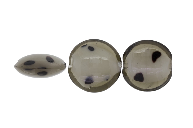 GLASS BEADS - MURANO STYLE - BONIBON WITH WHITE FILLING - 29х13mm GRAY WITH BROWN - 30pcs. Hole:1.5mm