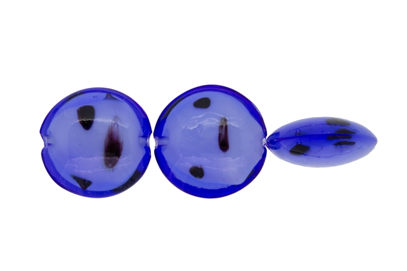 GLASS BEADS - MURANO STYLE - BONIBON WITH WHITE FILLING - 29х13mm BLUE WITH BROWN - 30pcs. Hole:1.5mm